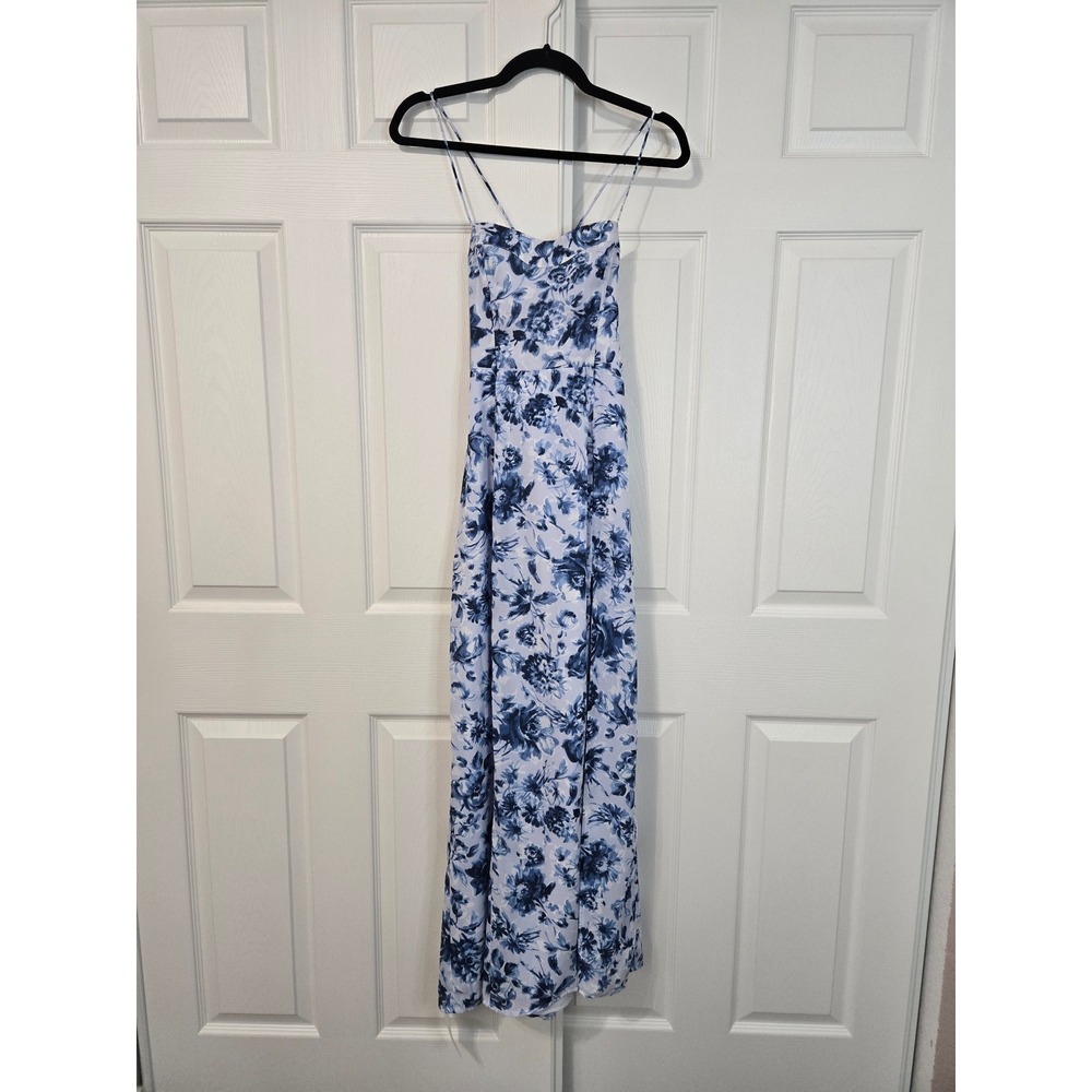 Abercrombie & Fitch Blue Floral Sweetheart Maxi Dress Side Slit Small NWT